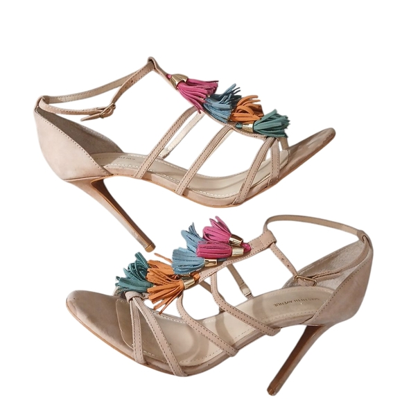 Saks Fifth Avenue Strappy Colorful Tassled Heels Sandals Size 11 - Picture 1 of 10